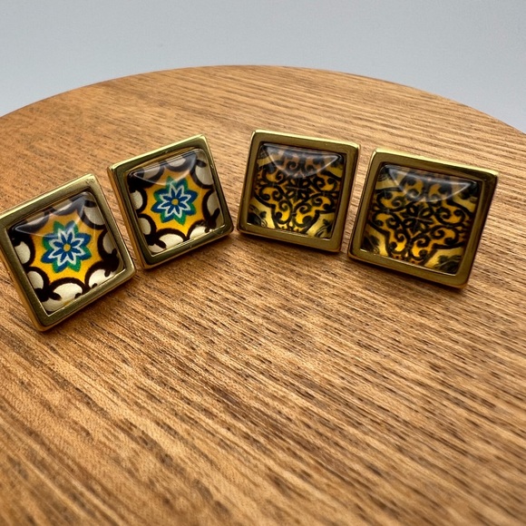 Elegant Boho Chic Stud Earring Set - Gold Square Trendy Stud Earrings - Picture 14 of 15